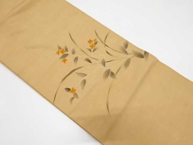 手織り紬草花模様名古屋帯